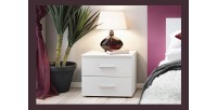 Table de chevet deux tiroirs, collection BALOS. Coloris blanc mat.