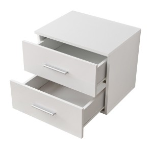 Table de chevet deux tiroirs, collection BALOS. Coloris blanc mat.