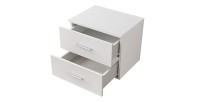 Table de chevet deux tiroirs, collection BALOS. Coloris blanc brillant.