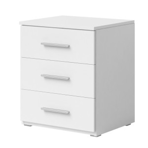 Table de chevet trois tiroirs, collection EOS. Coloris blanc mat
