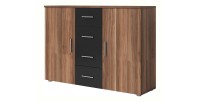 Commode 2 portes et 4 tiroirs 130cm. Collection IRINA couleur red wallnut et noir.