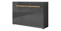 Commode design LUCIA, 3 portes et 3 tiroirs. Coloris gris brillant et chêne