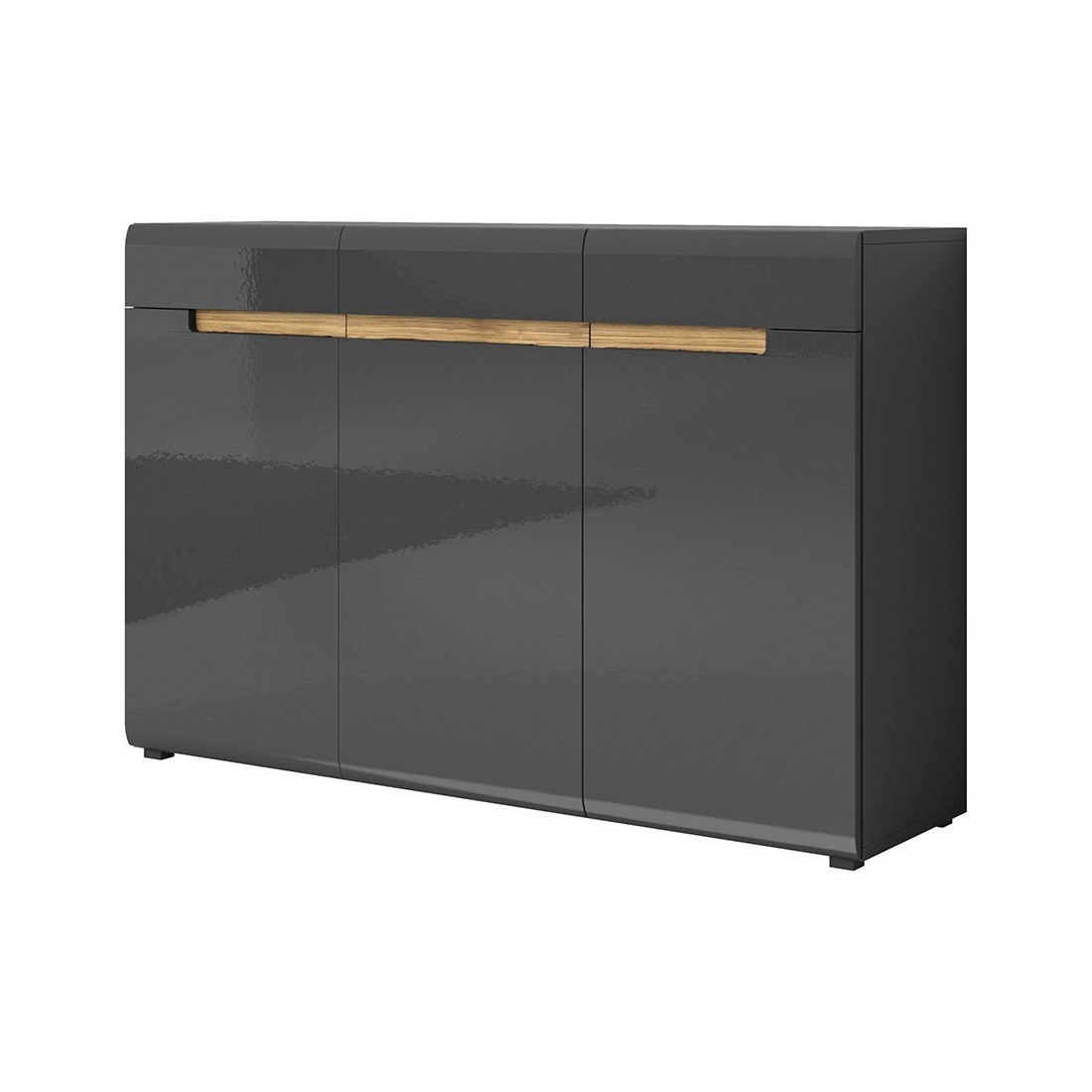 Commode design LUCIA, 3 portes et 3 tiroirs. Coloris gris brillant et chêne