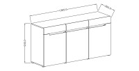 Commode design LUCIA, 3 portes et 3 tiroirs. Coloris gris brillant et chêne