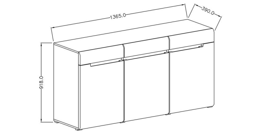 Commode design LUCIA, 3 portes et 3 tiroirs. Coloris gris brillant et chêne