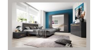 Commode design LUCIA, 3 portes et 3 tiroirs. Coloris gris brillant et chêne