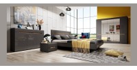 Commode design LUCIA, 3 portes et 3 tiroirs. Coloris gris brillant et chêne
