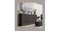 Commode design LUCIA, 3 portes et 3 tiroirs. Coloris gris brillant et chêne