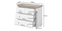 Commode design 4 tiroirs. Coloris blanc et chêne. Collection ASSIA