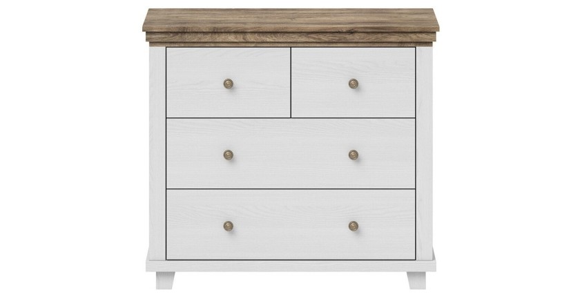 Commode design 4 tiroirs. Coloris blanc et chêne. Collection ASSIA