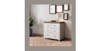 Commode design 4 tiroirs. Coloris blanc et chêne. Collection ASSIA