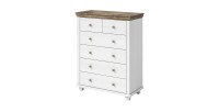 Commode XL design 6 tiroirs. Coloris blanc et chêne. Collection ASSIA
