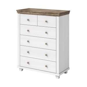 Commode XL design 6 tiroirs. Coloris blanc et chêne. Collection ASSIA