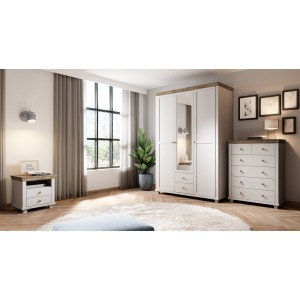 Commode XL design 6 tiroirs. Coloris blanc et chêne. Collection ASSIA