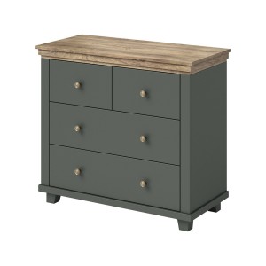 Commode design 4 tiroirs. Coloris vert kaki et chêne. Collection ASSIA