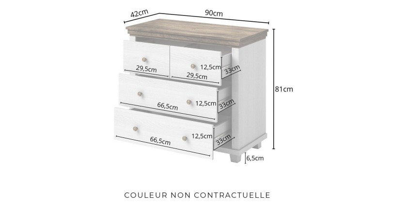 Commode design 4 tiroirs. Coloris vert kaki et chêne. Collection ASSIA