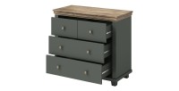Commode design 4 tiroirs. Coloris vert kaki et chêne. Collection ASSIA