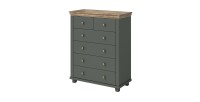 Commode XL design 6 tiroirs. Coloris vert kaki et chêne. Collection ASSIA