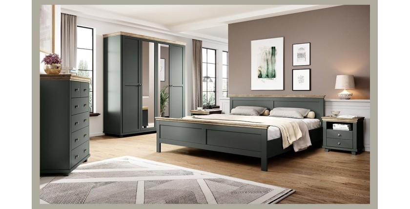 Commode XL design 6 tiroirs. Coloris vert kaki et chêne. Collection ASSIA