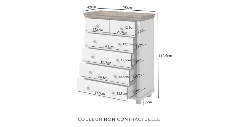 Commode XL design 6 tiroirs. Coloris vert kaki et chêne. Collection ASSIA