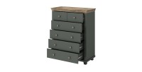 Commode XL design 6 tiroirs. Coloris vert kaki et chêne. Collection ASSIA