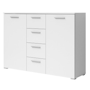 Commode design 2 portes et 4 tiroirs 130cm. Collection EOS coloris blanc mat
