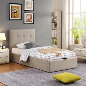 Lit coffre une place collection DESERT - Couleur beige - 90x200cm - Sommier inclus