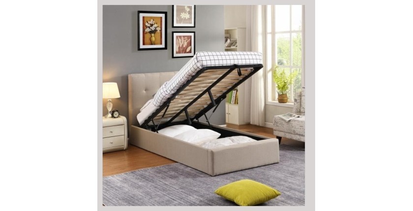 Lit coffre une place collection DESERT - Couleur beige - 90x200cm - Sommier inclus