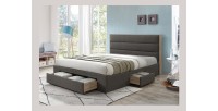 Lit avec tiroirs collection OTTAWA - Couleur grise et chêne - 140x200cm - Sommier inclus