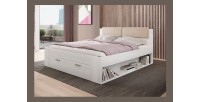 Lit adulte 180x200 avec tiroirs intégrés - Collection FLOYD. Coloris blanc effet bois.