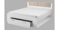 Lit adulte 180x200 avec tiroirs intégrés - Collection FLOYD. Coloris blanc effet bois.