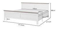 Lit adulte 160x200 collection ASSIA. Coloris blanc et  finitions aspect chêne.