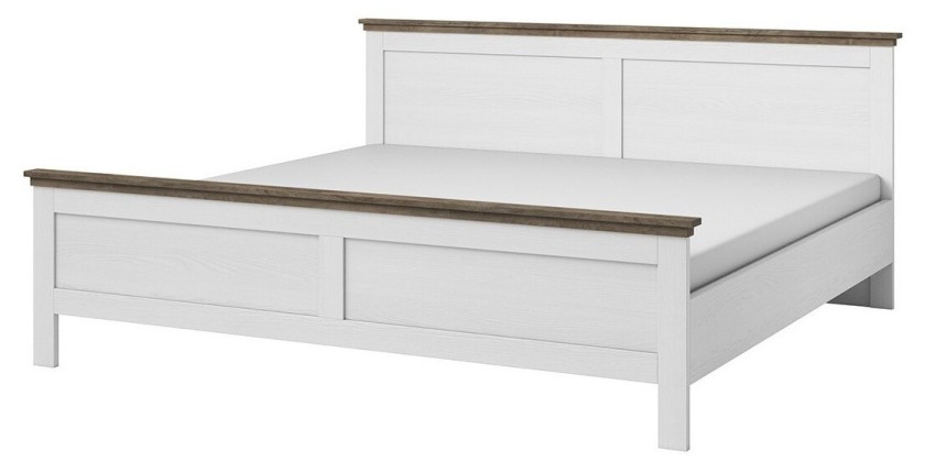 Lit adulte 160x200 collection ASSIA. Coloris blanc et  finitions aspect chêne.