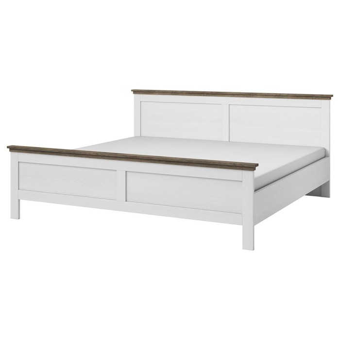Lit adulte 180x200 collection ASSIA. Coloris blanc et  finitions aspect chêne.