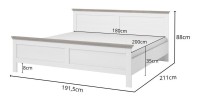 Lit adulte 180x200 collection ASSIA. Coloris blanc et  finitions aspect chêne.