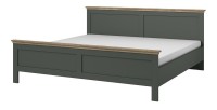 Lit adulte 160x200 collection ASSIA. Coloris vert kaki et  finitions aspect chêne.