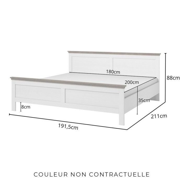 Lit adulte 180x200 collection ASSIA. Coloris vert kaki et  finitions aspect chêne.