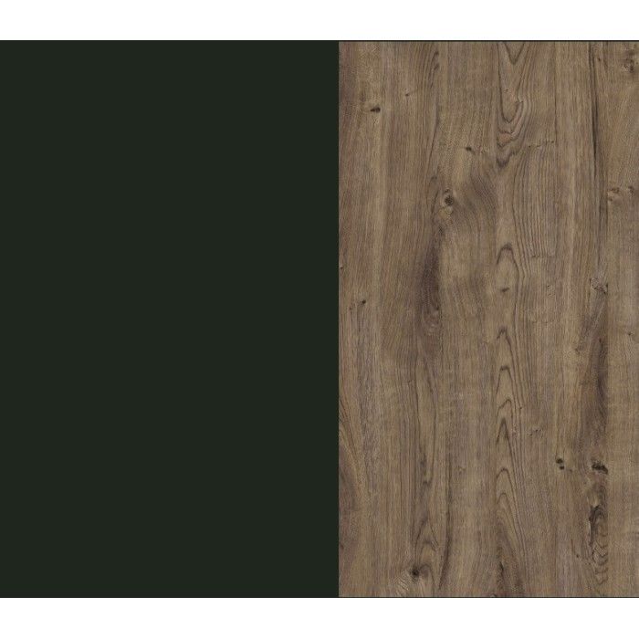 Lit adulte 180x200 collection ASSIA. Coloris vert kaki et  finitions aspect chêne.