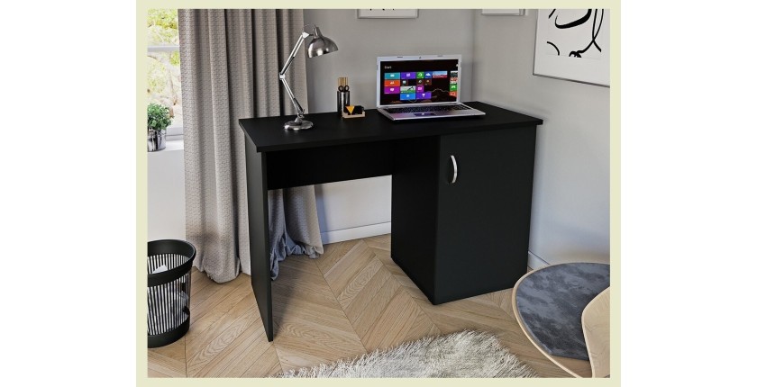 Bureau droit design avec caisson de rangement 1 porte collection ARLEE coloris noir.