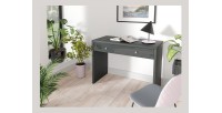 Bureau droit design avec grand tiroir collection BRIXTON coloris gris.