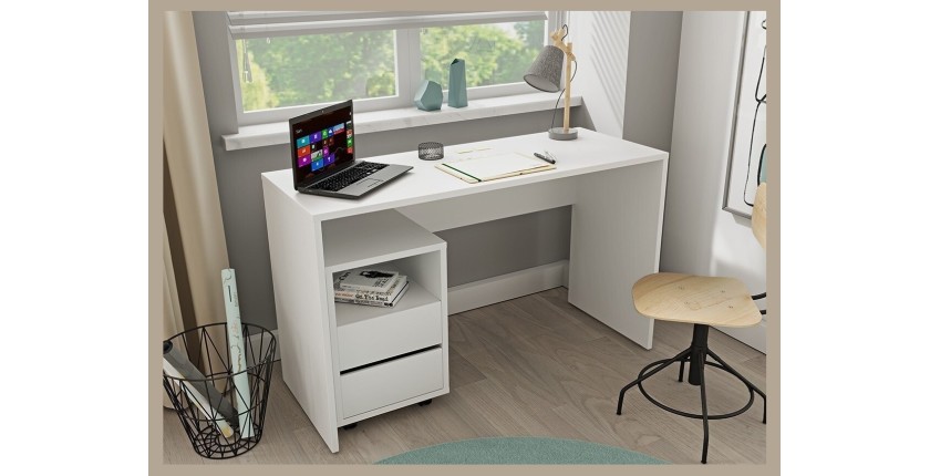 Bureau droit design avec caisson de rangement collection KINSALE coloris blanc.