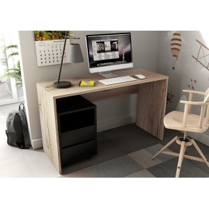 Bureau droit design avec caisson de rangement collection KINSALE coloris chêne sonoma et noir.