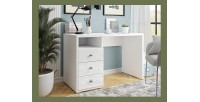 Bureau droit design avec caisson de rangement 3 tiroirs et 1 niche collection ALBY coloris blanc.