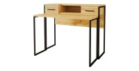 Console extensible en Bureau avec 2 tiroirs et 1 niche collection JASPER coloris chêne pieds en fer noir.