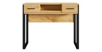 Console extensible en Bureau avec 2 tiroirs et 1 niche collection JASPER coloris chêne pieds en fer noir.