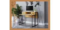 Console extensible en Bureau avec 2 tiroirs et 1 niche collection JASPER coloris chêne pieds en fer noir.