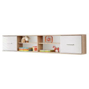 Étagères suspendue - DENVER - Coloris chêne et blanc - 2 portes et 4 niches