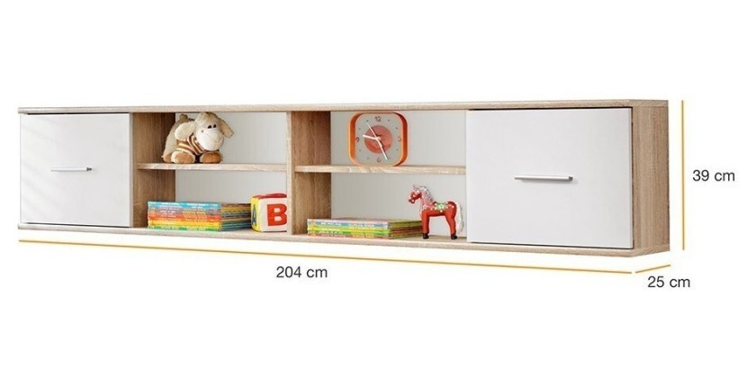 Étagères suspendue - DENVER - Coloris chêne et blanc - 2 portes et 4 niches
