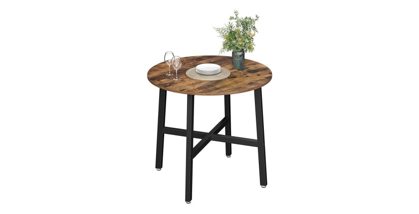 Table à manger ronde structure en métal noir et plateau en bois style industriel collection TAMPA.