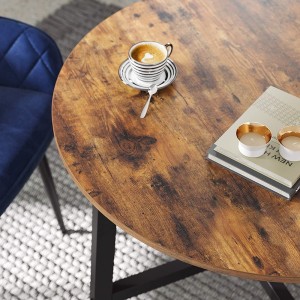 Table à manger ronde structure en métal noir et plateau en bois style industriel collection TAMPA.